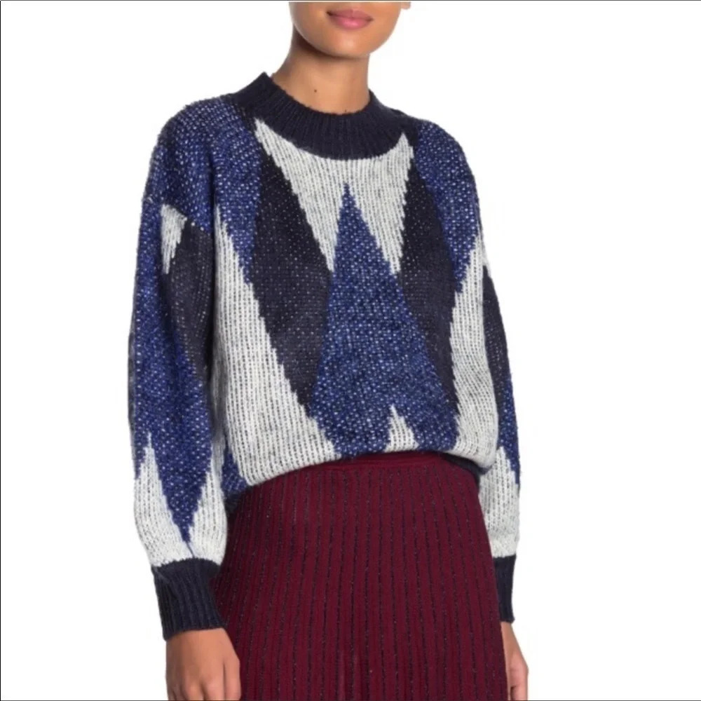 Frnch Paris Blue Metallic Tinsel Pattern Sweater
